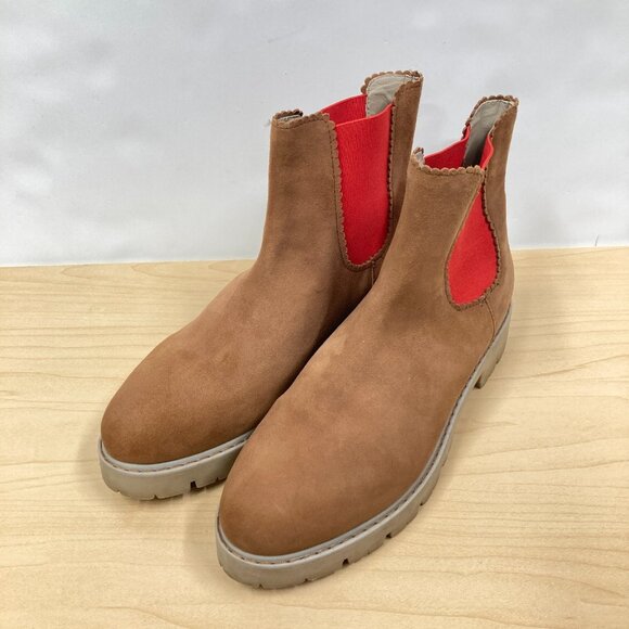 Boden Scalloped Chelsea Boots, Size 39 US 8 Tan Suede Leather Lug Sole Chunky - Picture 1 of 13